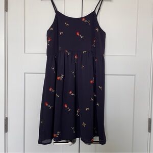 Madewell Dark Blue Dress with Red Floral Accents
